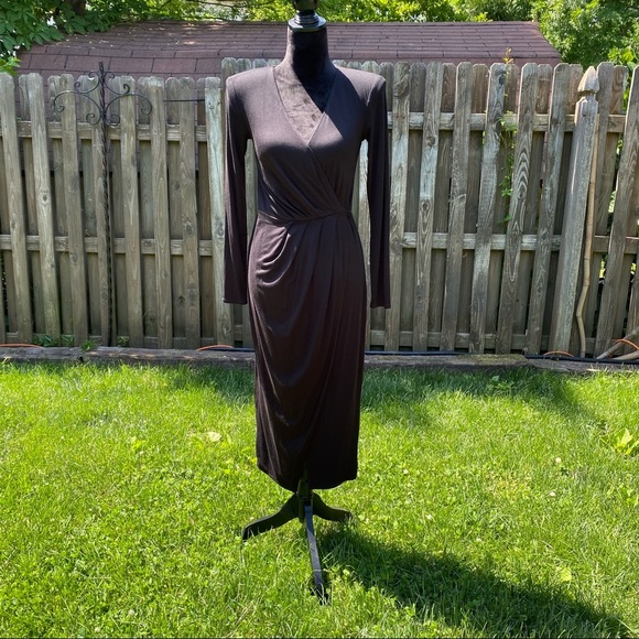 Good American Strong Shoulder Long Sleeve Black Stretch Jersey Knit Wrap Dress - Picture 8 of 17